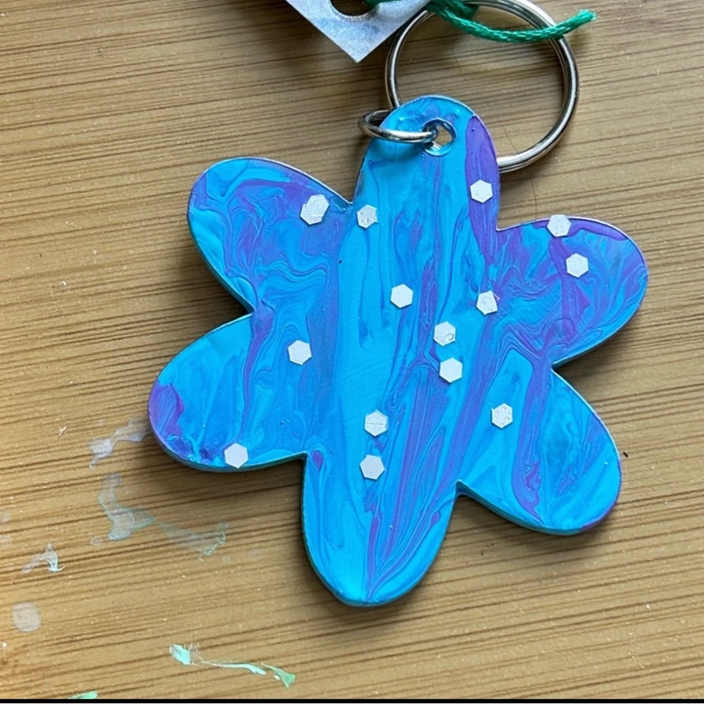 Blue and Purple Flower Keychain